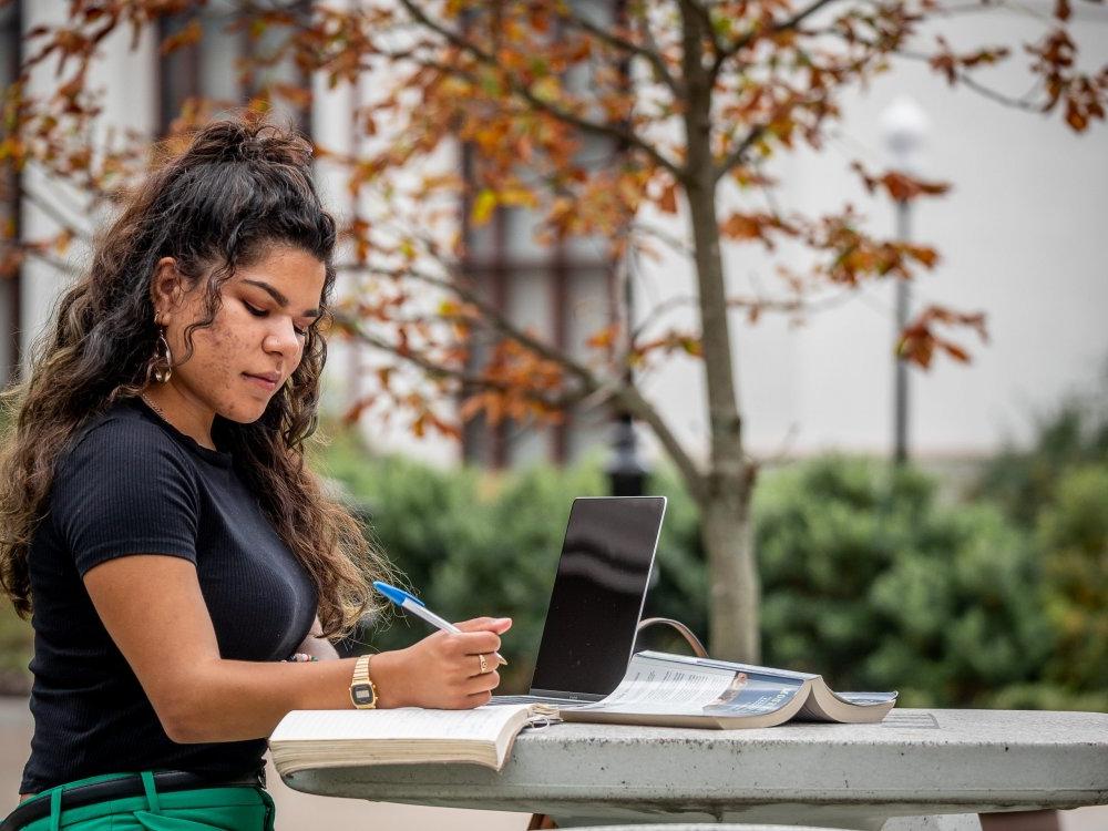 student working on laptop